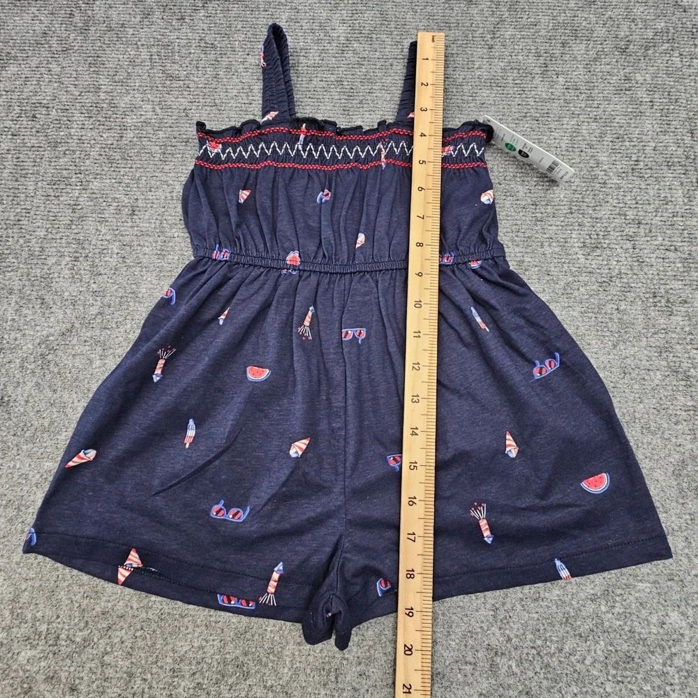 Carter's Romper Toddler 3T Summer Icons‎ Navy Blue Smocked Cotton Jumpsuit